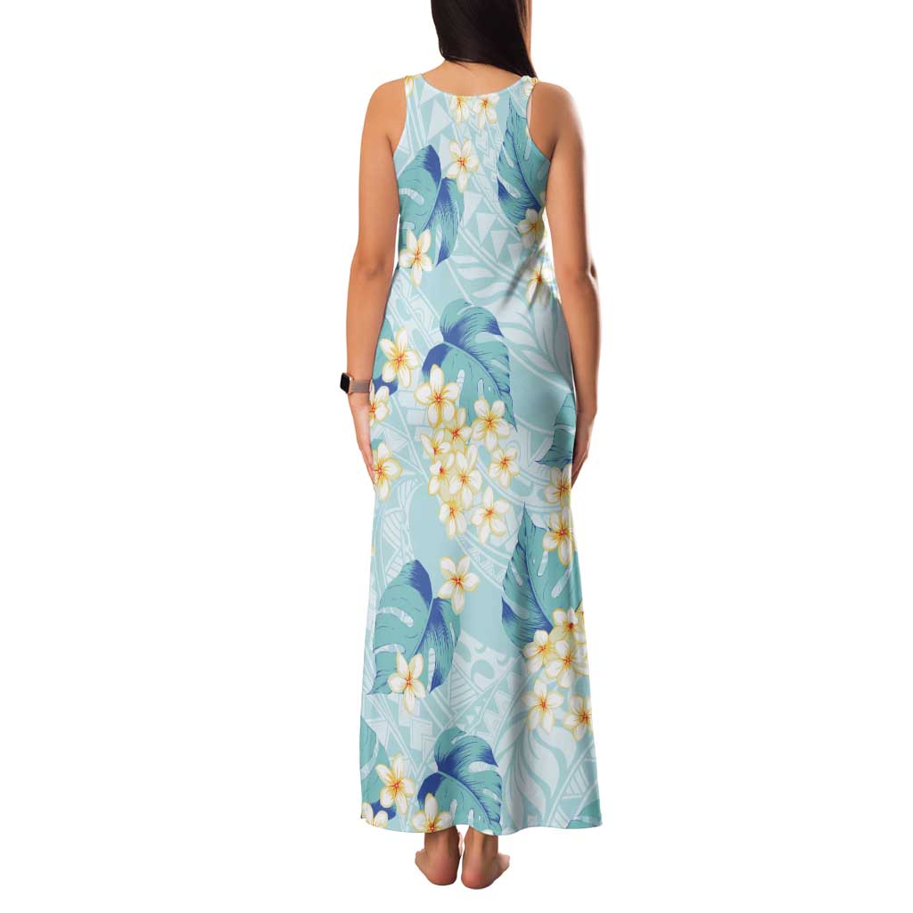 Pastel Cyan Tropical Hawaii Family Matching Tank Maxi Dress and Hawaiian Shirt Seamless Monstera Plumeria Hawaiian Pattern - Polynesian Pride