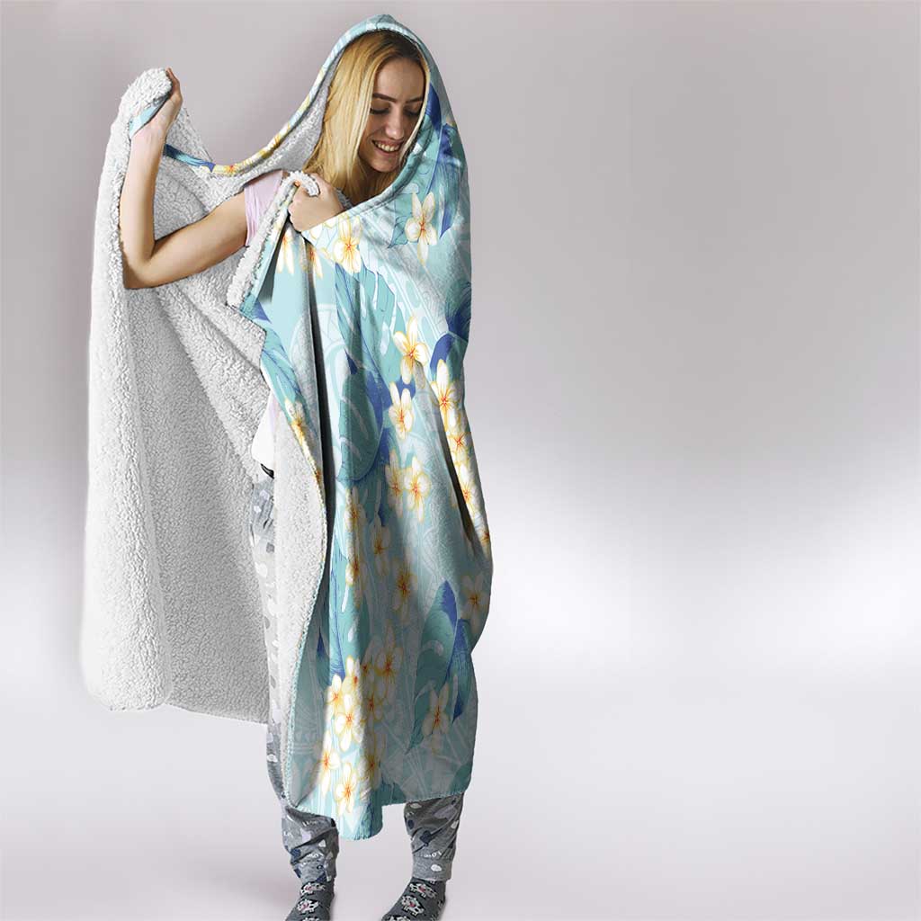Pastel Cyan Tropical Hawaii Hooded Blanket Seamless Monstera Plumeria Hawaiian Pattern - Polynesian Pride