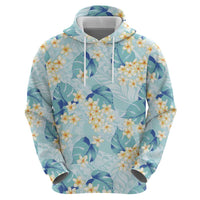 Pastel Cyan Tropical Hawaii Hoodie Seamless Monstera Plumeria Hawaiian Pattern - Polynesian Pride