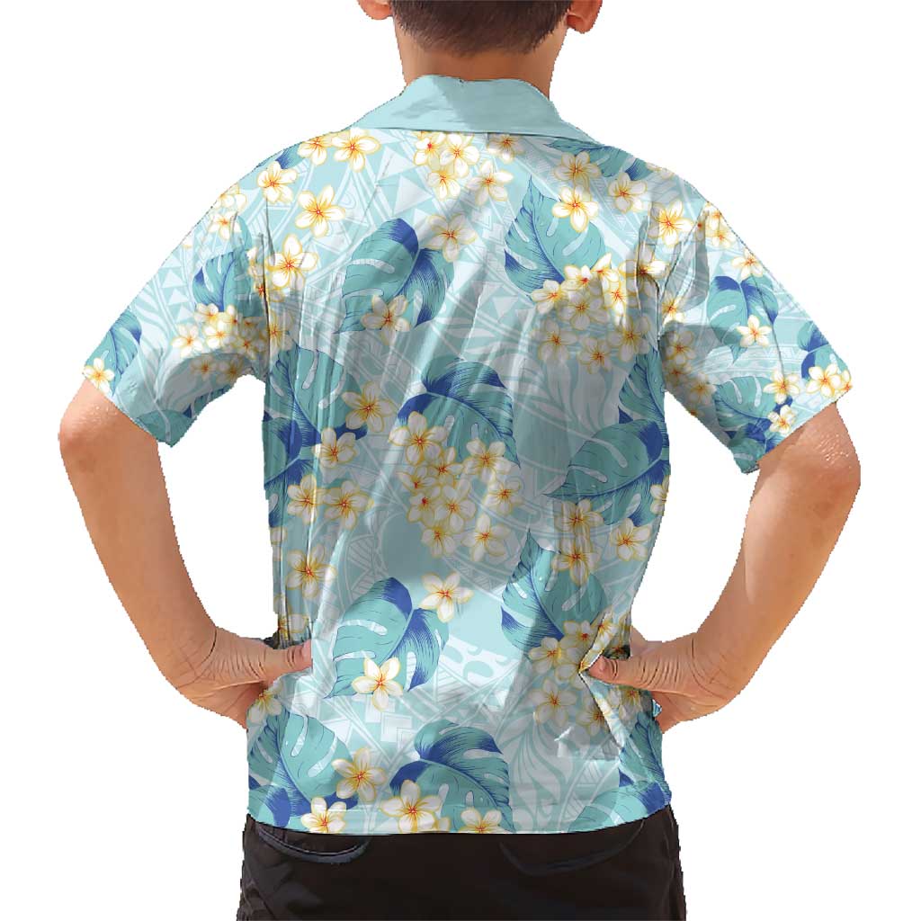 Pastel Cyan Tropical Hawaii Kid Hawaiian Shirt Seamless Monstera Plumeria Hawaiian Pattern - Polynesian Pride