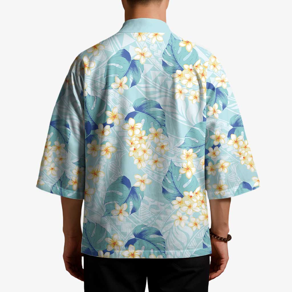 Pastel Cyan Tropical Hawaii Kimono Seamless Monstera Plumeria Hawaiian Pattern - Polynesian Pride