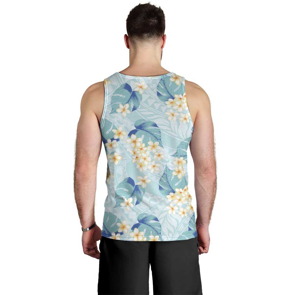 Pastel Cyan Tropical Hawaii Men Tank Top Seamless Monstera Plumeria Hawaiian Pattern - Polynesian Pride