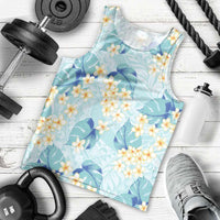 Pastel Cyan Tropical Hawaii Men Tank Top Seamless Monstera Plumeria Hawaiian Pattern - Polynesian Pride