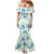 Pastel Cyan Tropical Hawaii Mermaid Dress Seamless Monstera Plumeria Hawaiian Pattern - Polynesian Pride