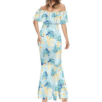 Pastel Cyan Tropical Hawaii Mermaid Dress Seamless Monstera Plumeria Hawaiian Pattern - Polynesian Pride