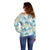 Pastel Cyan Tropical Hawaii Off Shoulder Sweater Seamless Monstera Plumeria Hawaiian Pattern - Polynesian Pride
