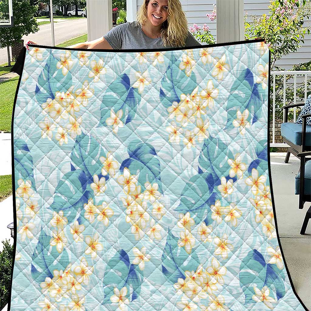 Pastel Cyan Tropical Hawaii Quilt Seamless Monstera Plumeria Hawaiian Pattern - Polynesian Pride