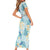 Pastel Cyan Tropical Hawaii Short Sleeve Bodycon Dress Seamless Monstera Plumeria Hawaiian Pattern - Polynesian Pride