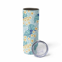 Pastel Cyan Tropical Hawaii Skinny Tumbler Seamless Monstera Plumeria Hawaiian Pattern - Polynesian Pride