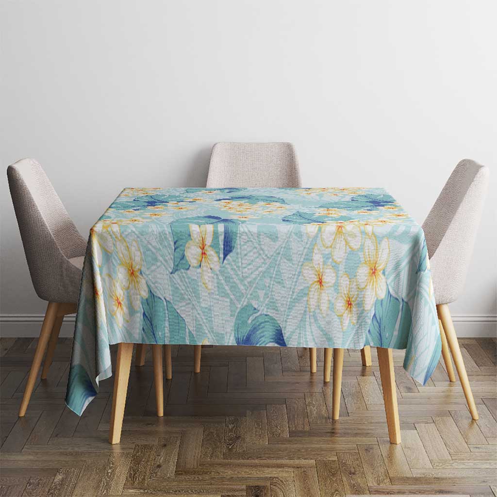 Pastel Cyan Tropical Hawaii Tablecloth Seamless Monstera Plumeria Hawaiian Pattern - Polynesian Pride