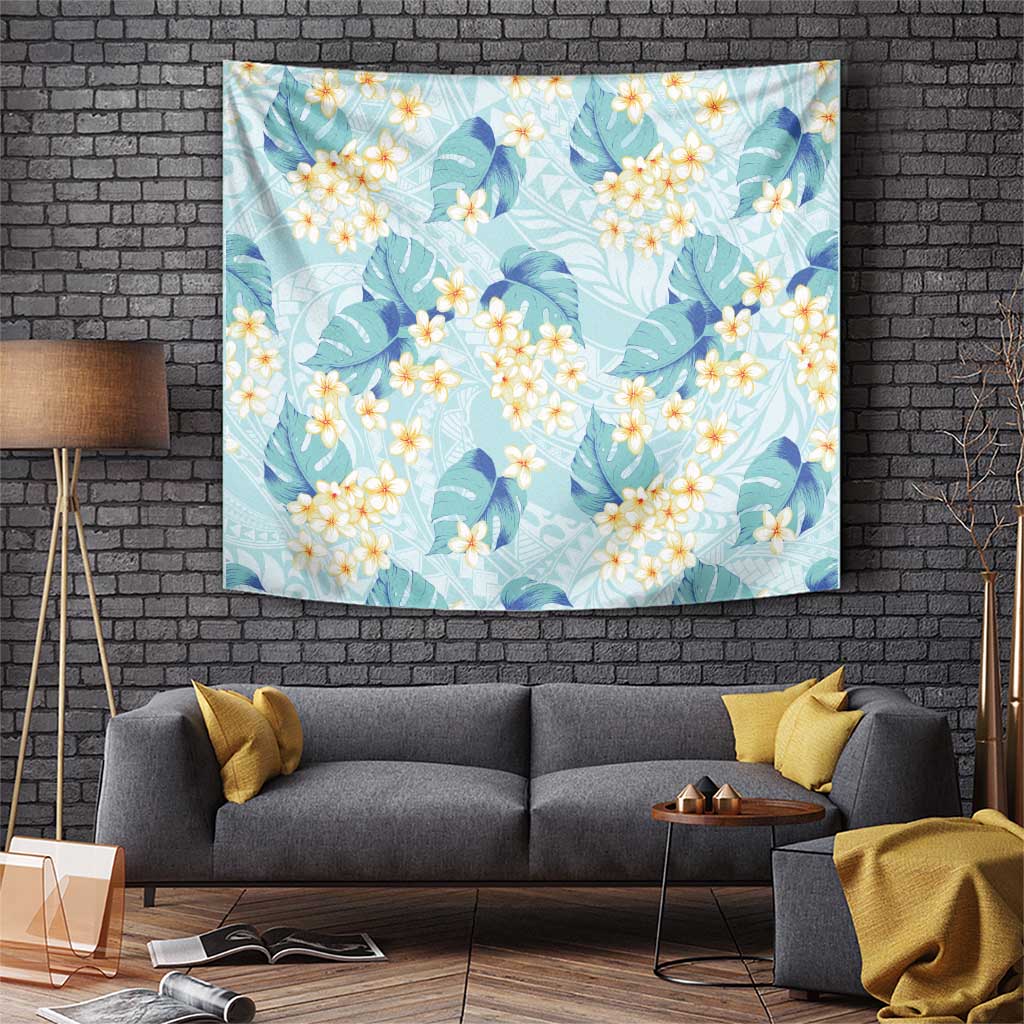 Pastel Cyan Tropical Hawaii Tapestry Seamless Monstera Plumeria Hawaiian Pattern - Polynesian Pride
