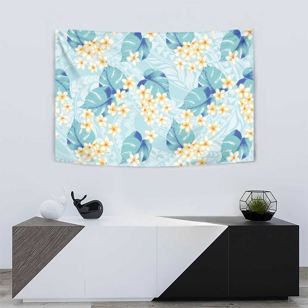 Pastel Cyan Tropical Hawaii Tapestry Seamless Monstera Plumeria Hawaiian Pattern - Polynesian Pride