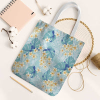 Pastel Cyan Tropical Hawaii Tote Bag Seamless Monstera Plumeria Hawaiian Pattern - Polynesian Pride