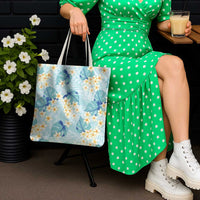 Pastel Cyan Tropical Hawaii Tote Bag Seamless Monstera Plumeria Hawaiian Pattern - Polynesian Pride