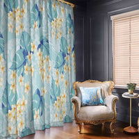Pastel Cyan Tropical Hawaii Window Curtain Seamless Monstera Plumeria Hawaiian Pattern - Polynesian Pride
