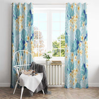 Pastel Cyan Tropical Hawaii Window Curtain Seamless Monstera Plumeria Hawaiian Pattern - Polynesian Pride