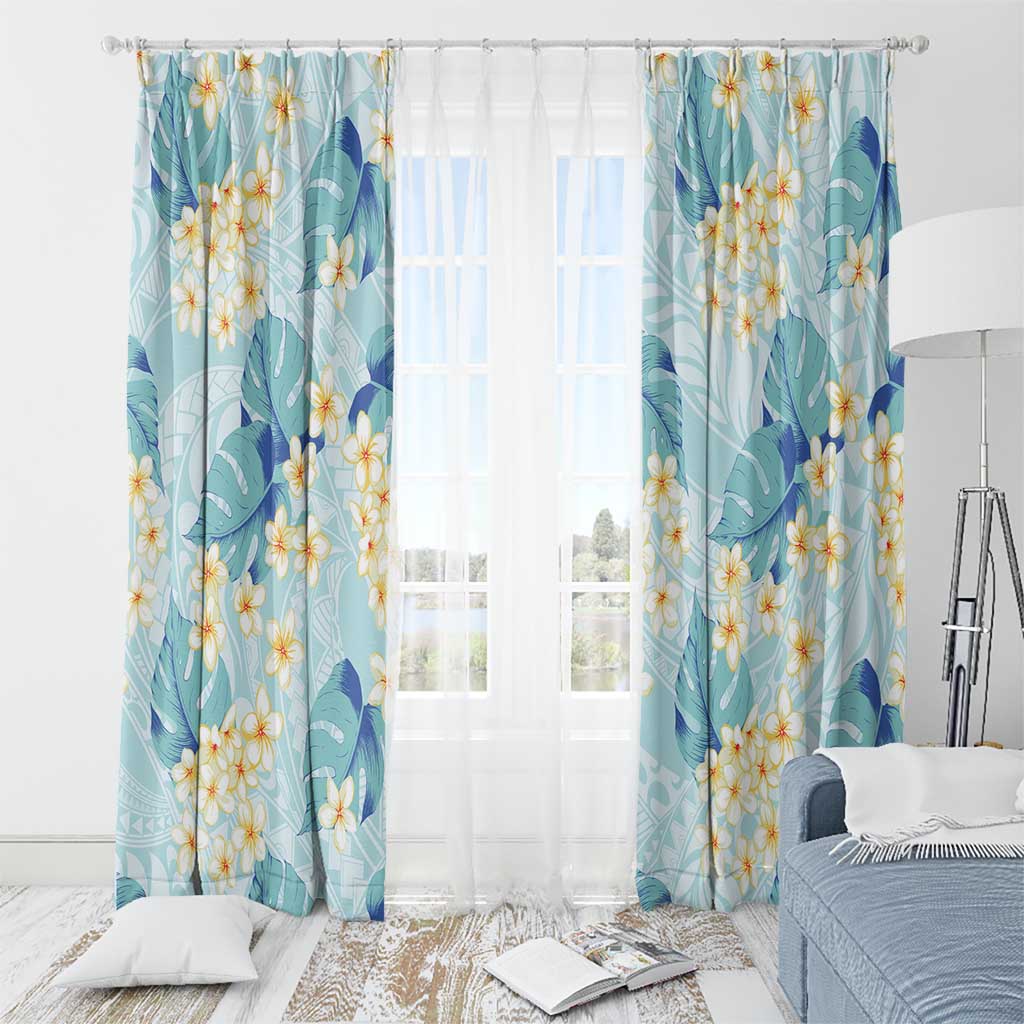 Pastel Cyan Tropical Hawaii Window Curtain Seamless Monstera Plumeria Hawaiian Pattern - Polynesian Pride