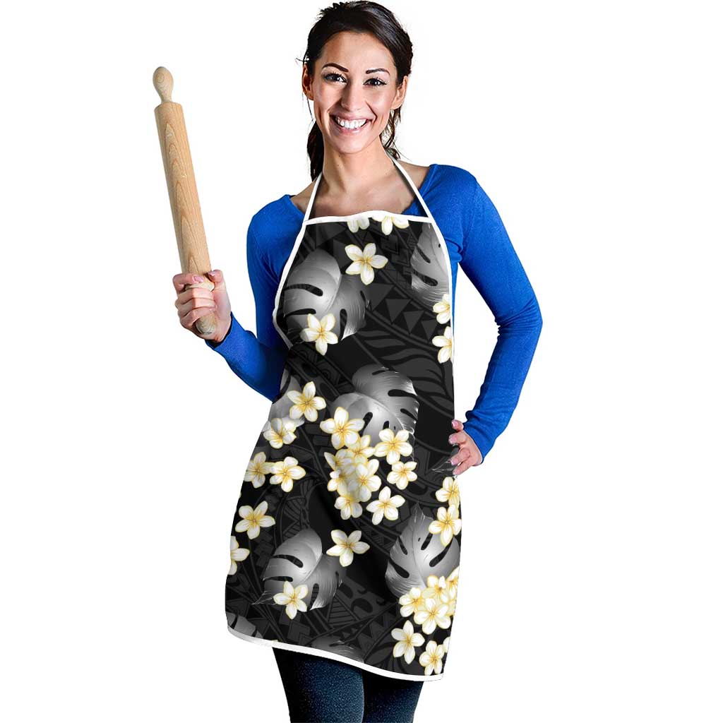 Black Tropical Hawaii Apron Seamless Monstera Plumeria Hawaiian Pattern - Polynesian Pride
