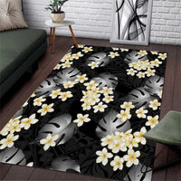 Black Tropical Hawaii Area Rug Seamless Monstera Plumeria Hawaiian Pattern - Polynesian Pride