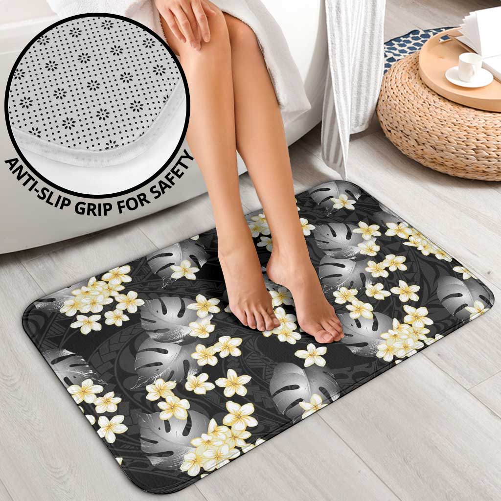 Black Tropical Hawaii Bathroom Set Seamless Monstera Plumeria Hawaiian Pattern - Polynesian Pride