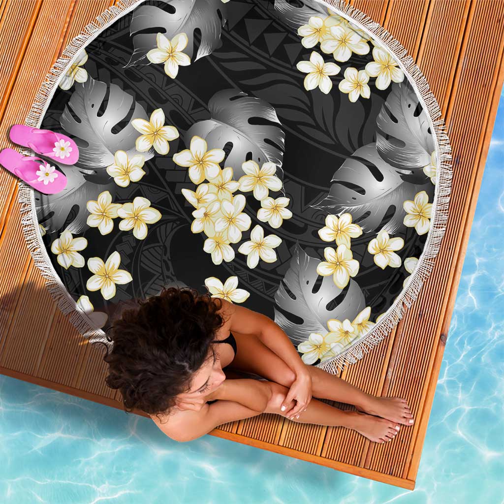 Black Tropical Hawaii Beach Blanket Seamless Monstera Plumeria Hawaiian Pattern - Polynesian Pride