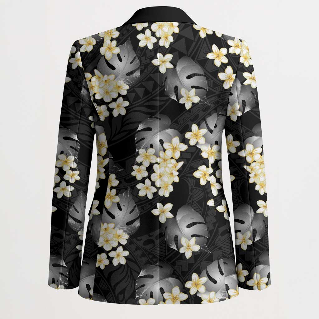 Black Tropical Hawaii Blazer Seamless Monstera Plumeria Hawaiian Pattern - Polynesian Pride