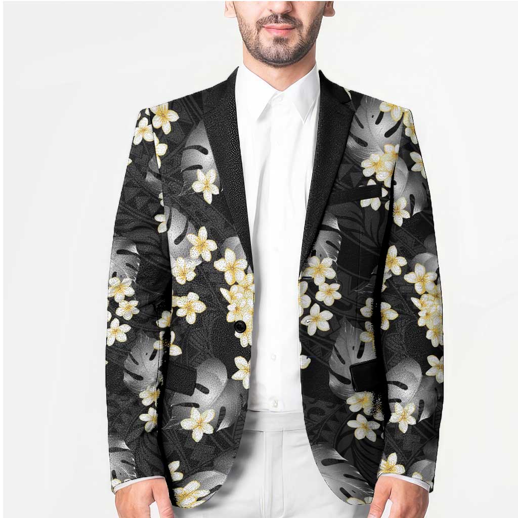 Black Tropical Hawaii Blazer Seamless Monstera Plumeria Hawaiian Pattern - Polynesian Pride