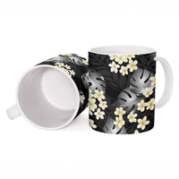 Black Tropical Hawaii Ceramic Mug Seamless Monstera Plumeria Hawaiian Pattern - Polynesian Pride