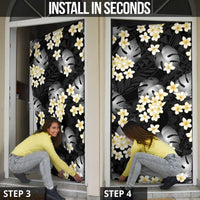 Black Tropical Hawaii Door Cover Seamless Monstera Plumeria Hawaiian Pattern - Polynesian Pride