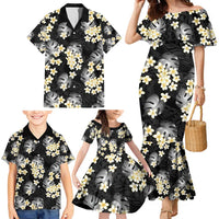 Black Tropical Hawaii Family Matching Mermaid Dress and Hawaiian Shirt Seamless Monstera Plumeria Hawaiian Pattern - Polynesian Pride