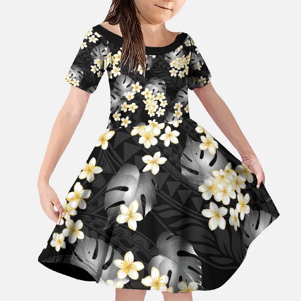 Black Tropical Hawaii Family Matching Off Shoulder Maxi Dress and Hawaiian Shirt Seamless Monstera Plumeria Hawaiian Pattern - Polynesian Pride