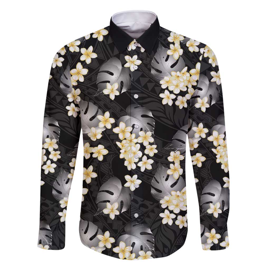 Black Tropical Hawaii Family Matching Short Sleeve Bodycon Dress and Hawaiian Shirt Seamless Monstera Plumeria Hawaiian Pattern - Polynesian Pride