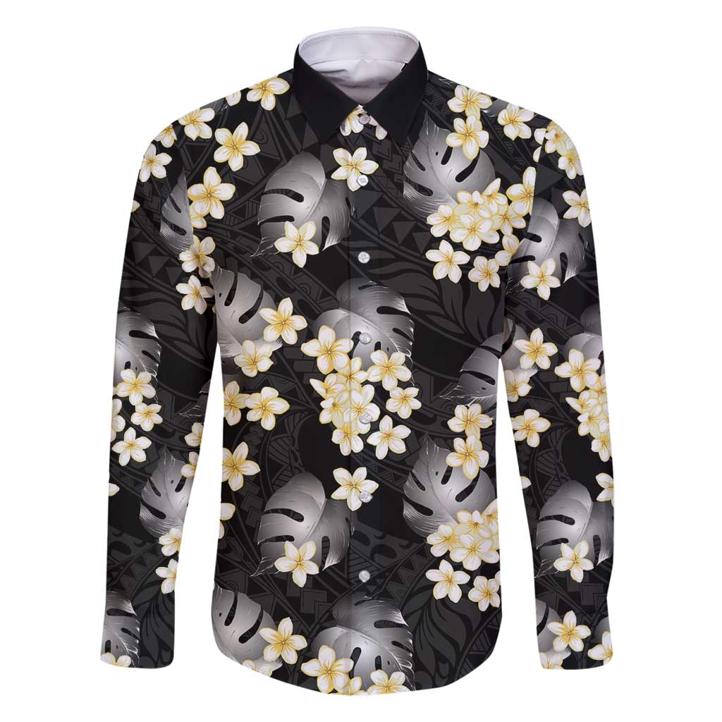 Black Tropical Hawaii Family Matching Summer Maxi Dress and Hawaiian Shirt Seamless Monstera Plumeria Hawaiian Pattern - Polynesian Pride