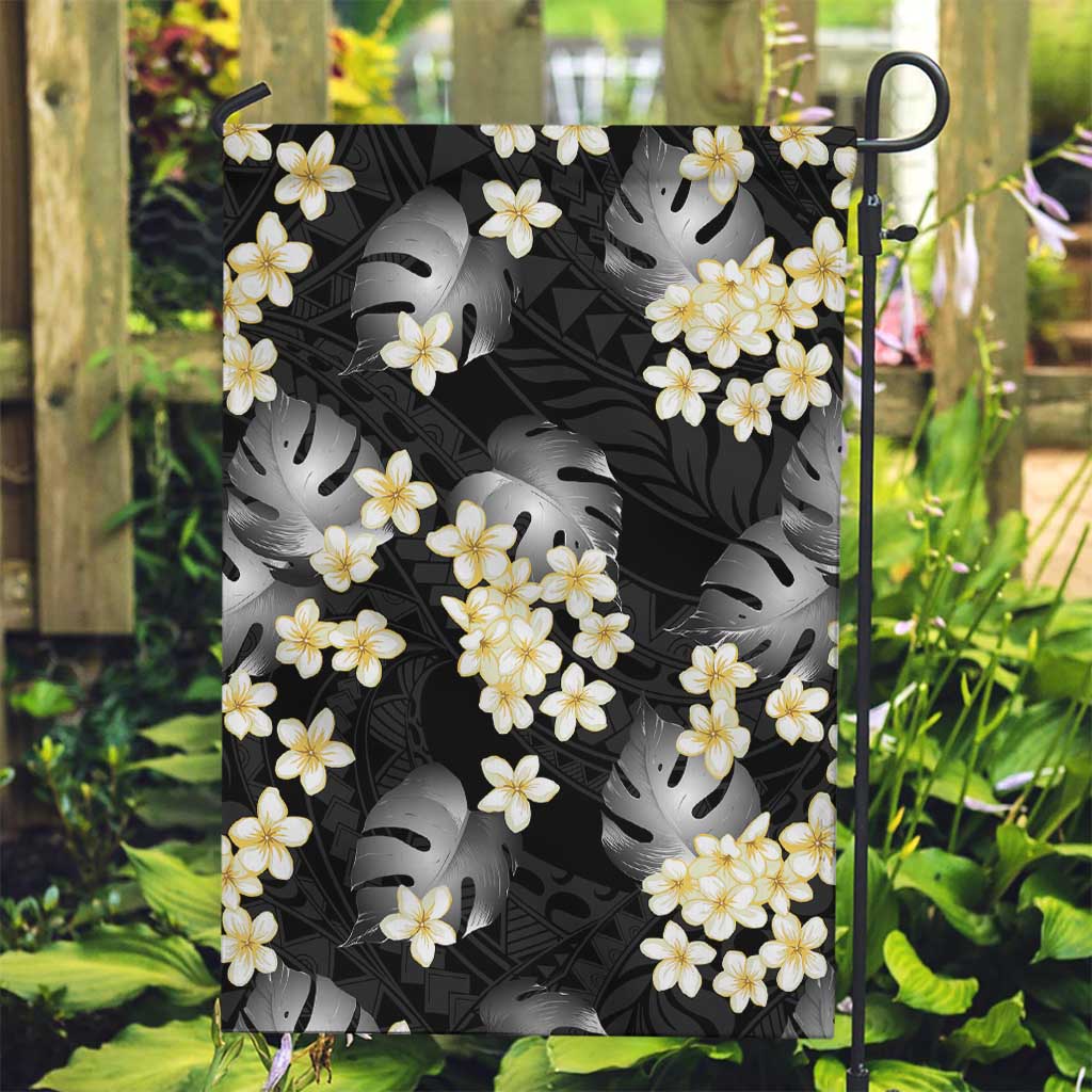 Black Tropical Hawaii Garden Flag Seamless Monstera Plumeria Hawaiian Pattern - Polynesian Pride