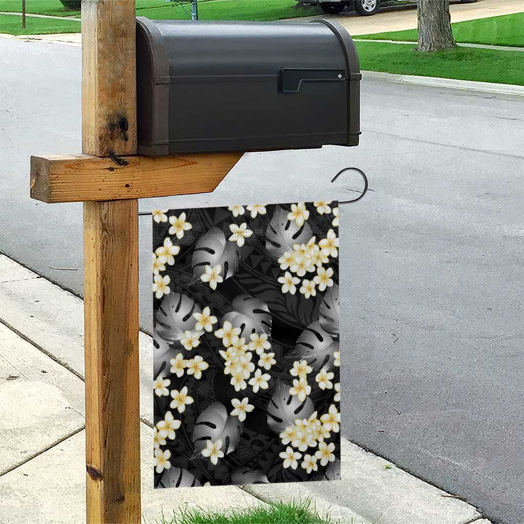 Black Tropical Hawaii Garden Flag Seamless Monstera Plumeria Hawaiian Pattern - Polynesian Pride