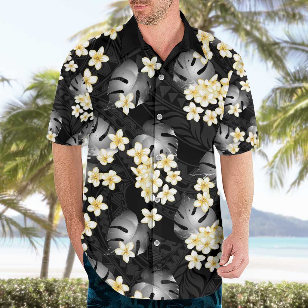 Black Tropical Hawaii Hawaiian Shirt Seamless Monstera Plumeria Hawaiian Pattern - Polynesian Pride