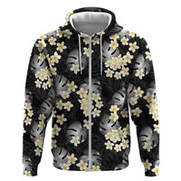 Black Tropical Hawaii Hoodie Seamless Monstera Plumeria Hawaiian Pattern - Polynesian Pride