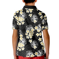 Black Tropical Hawaii Kid Polo Shirt Seamless Monstera Plumeria Hawaiian Pattern - Polynesian Pride