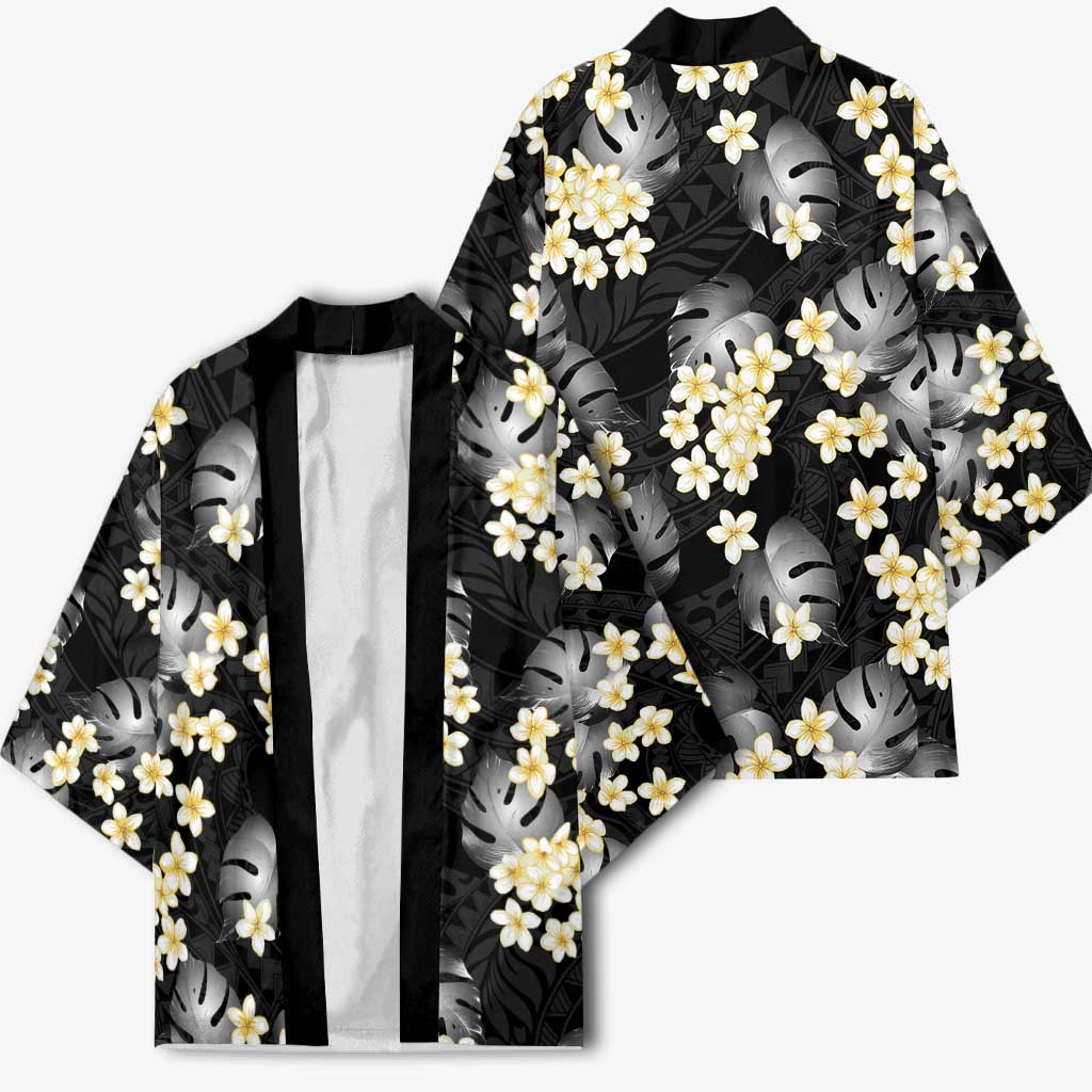 Black Tropical Hawaii Kimono Seamless Monstera Plumeria Hawaiian Pattern - Polynesian Pride