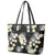 Black Tropical Hawaii Leather Tote Bag Seamless Monstera Plumeria Hawaiian Pattern - Polynesian Pride