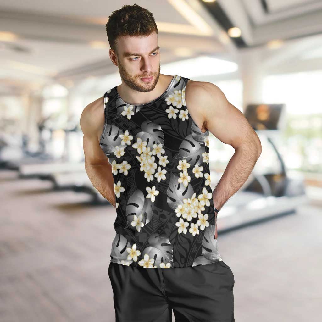 Black Tropical Hawaii Men Tank Top Seamless Monstera Plumeria Hawaiian Pattern - Polynesian Pride