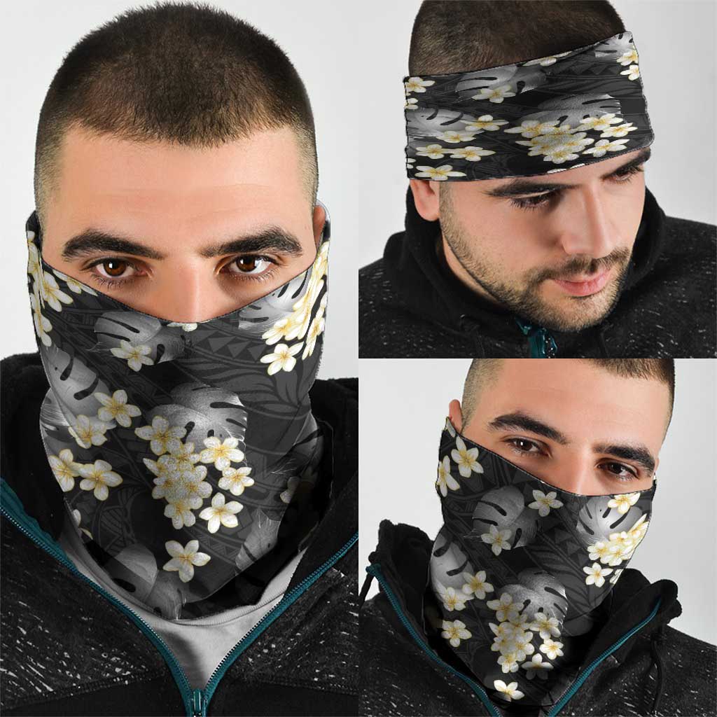 Black Tropical Hawaii Neck Gaiter Seamless Monstera Plumeria Hawaiian Pattern - Polynesian Pride
