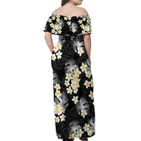 Black Tropical Hawaii Off Shoulder Maxi Dress Seamless Monstera Plumeria Hawaiian Pattern - Polynesian Pride
