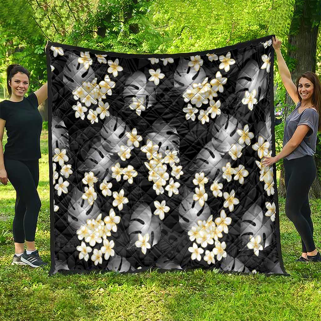 Black Tropical Hawaii Quilt Seamless Monstera Plumeria Hawaiian Pattern - Polynesian Pride