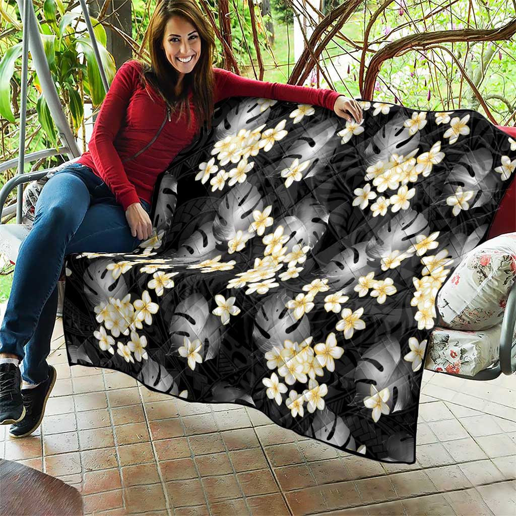 Black Tropical Hawaii Quilt Seamless Monstera Plumeria Hawaiian Pattern - Polynesian Pride
