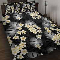 Black Tropical Hawaii Quilt Bed Set Seamless Monstera Plumeria Hawaiian Pattern - Polynesian Pride