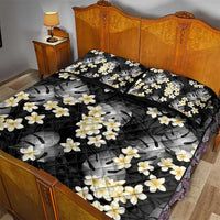 Black Tropical Hawaii Quilt Bed Set Seamless Monstera Plumeria Hawaiian Pattern - Polynesian Pride