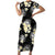 Black Tropical Hawaii Short Sleeve Bodycon Dress Seamless Monstera Plumeria Hawaiian Pattern - Polynesian Pride