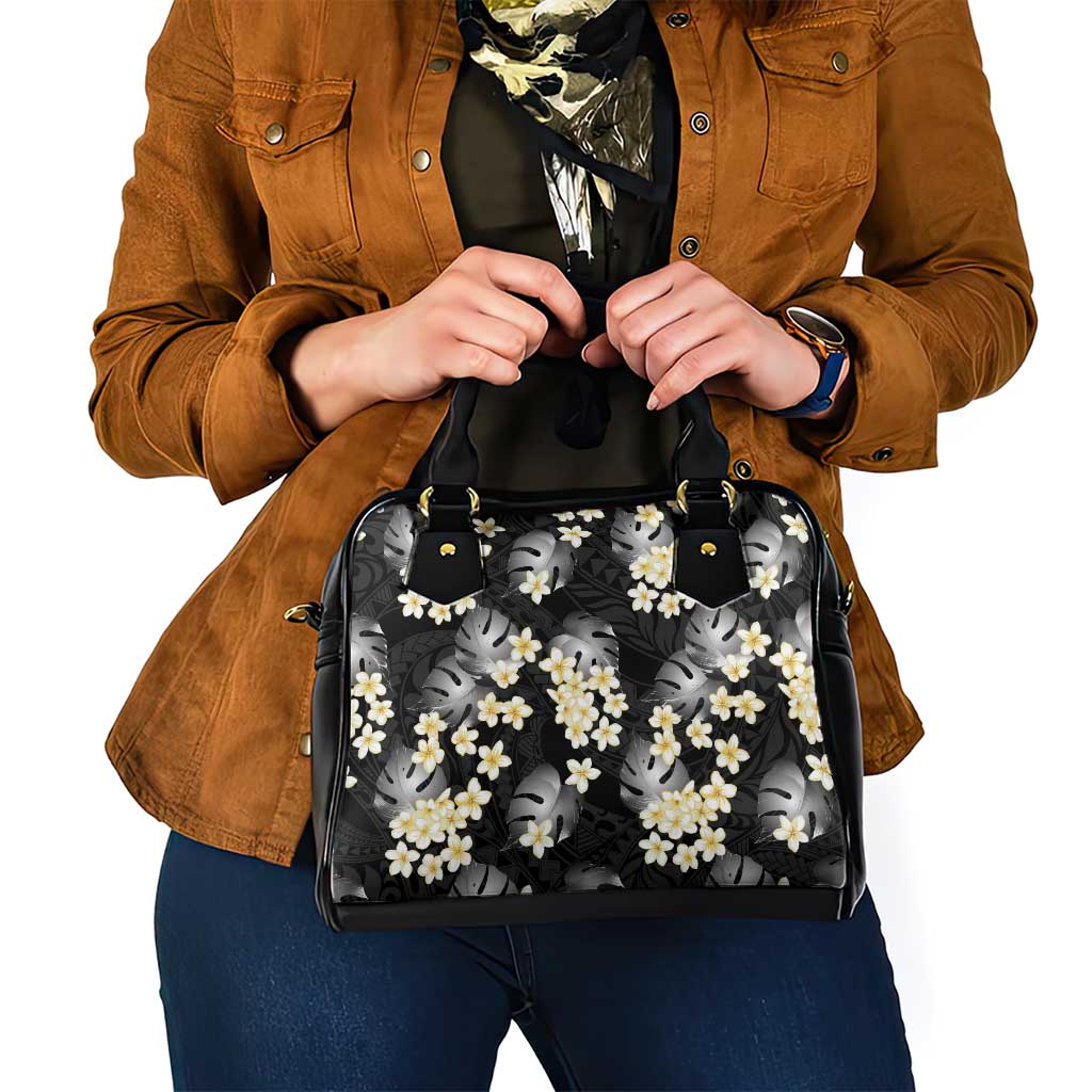 Black Tropical Hawaii Shoulder Handbag Seamless Monstera Plumeria Hawaiian Pattern - Polynesian Pride