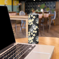Black Tropical Hawaii Skinny Tumbler Seamless Monstera Plumeria Hawaiian Pattern - Polynesian Pride
